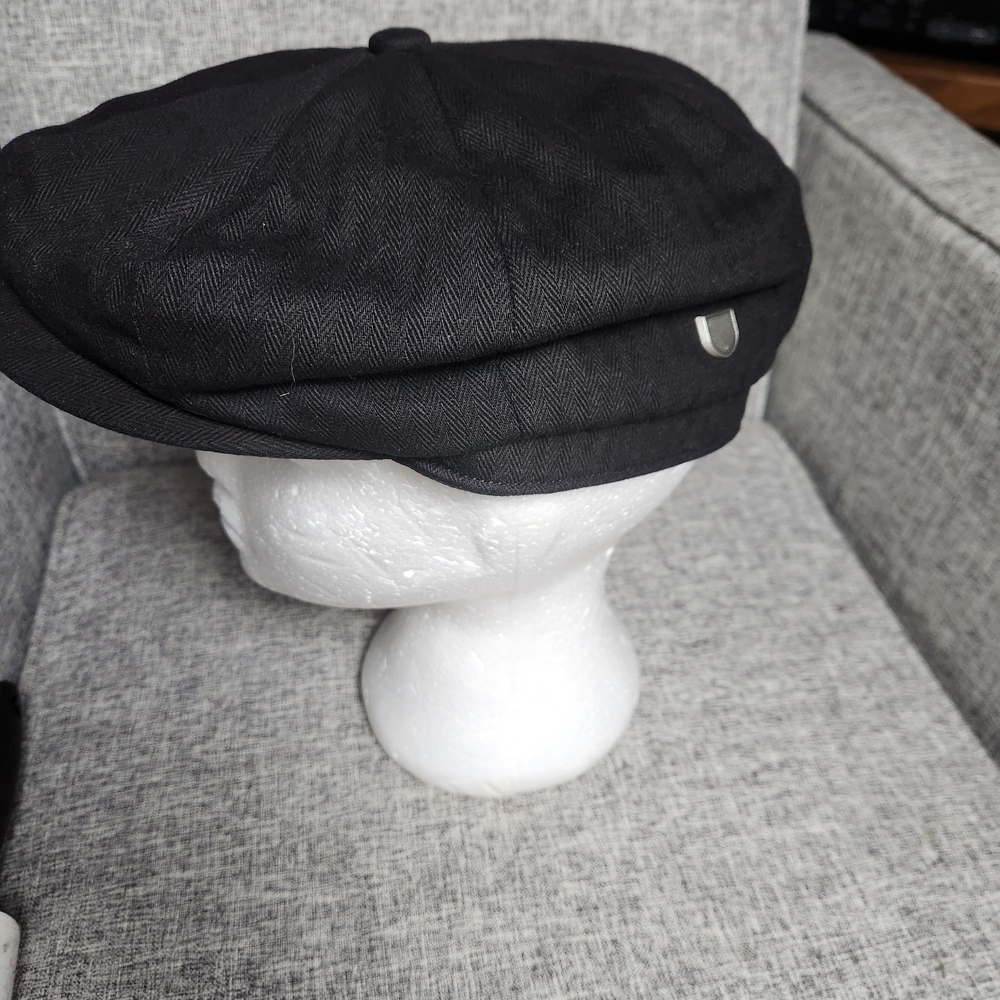 Brixton Brood Page Boy Hat Black SatinLined in Deep Burgundy